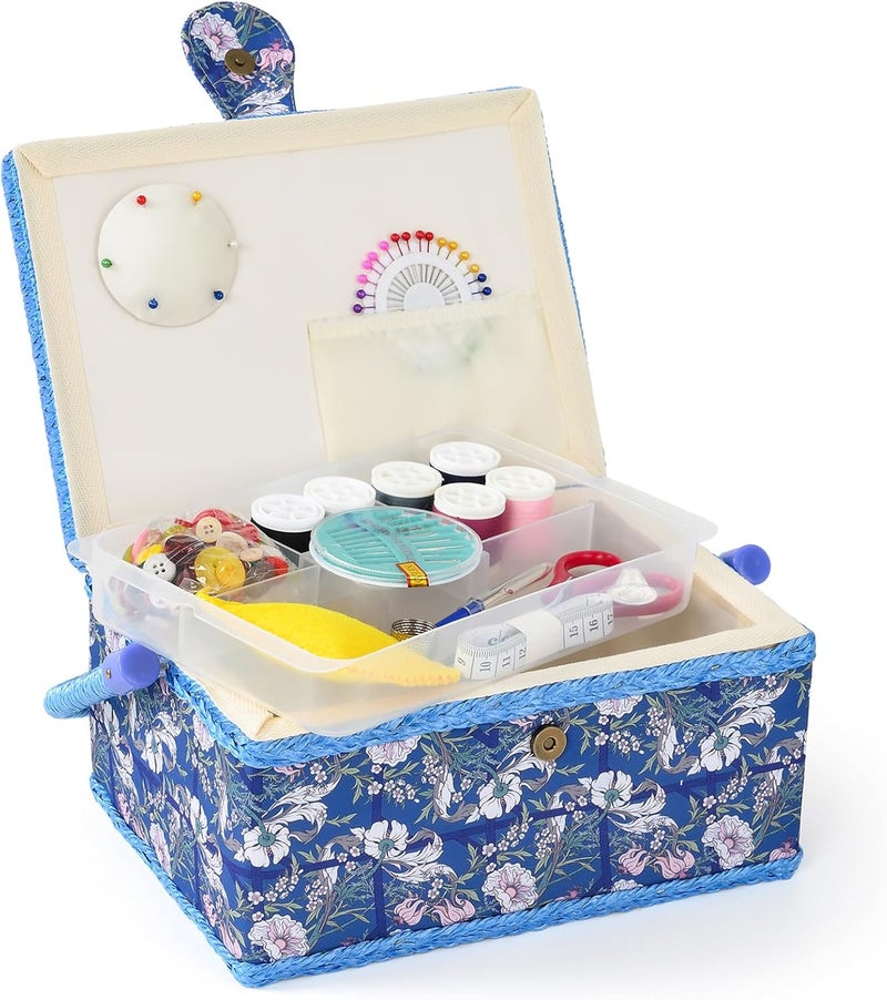 FOPUGT Sewing Basket - Sewing Box for Sewing Supplies, Sewing Organizer Box Sewing Kit Storage Christmas Gift for Sewing Enthusiast (Royal Blue) - Image 1